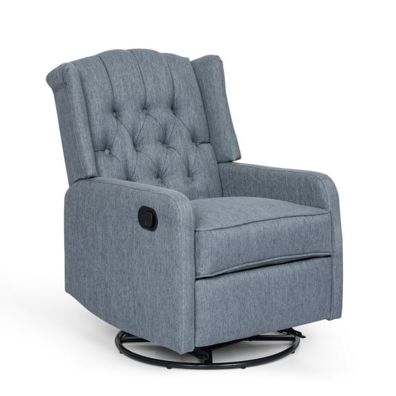 GDF Studio Houck Contemporary Fabric Tufted Wingback Swivel Recliner, Charcoal and Black