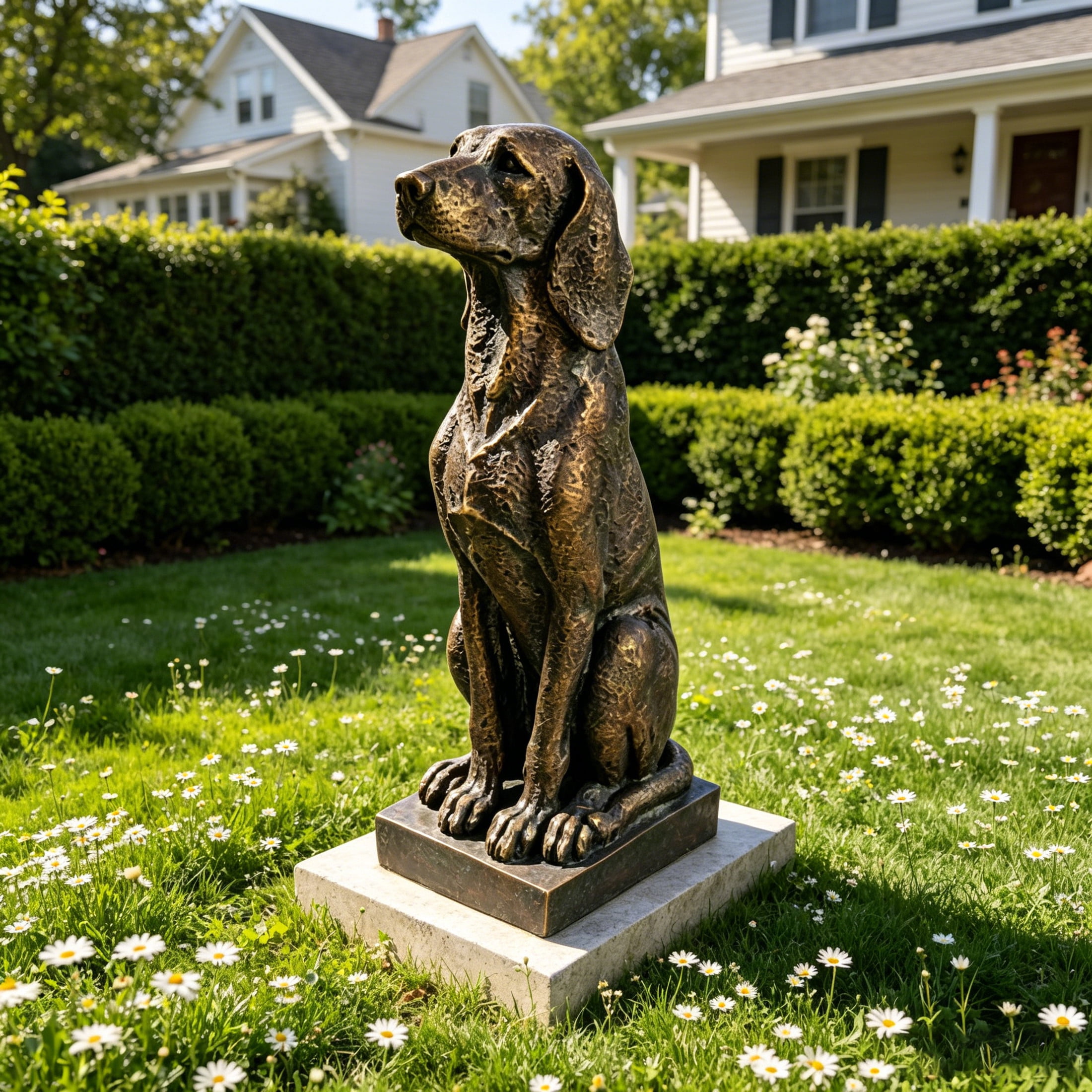 GDF Studio Hound Dog Resin Indoor/Outdoor Guardian Statue, Weather-Resistant Decor Figurine for Garden & Courtyard