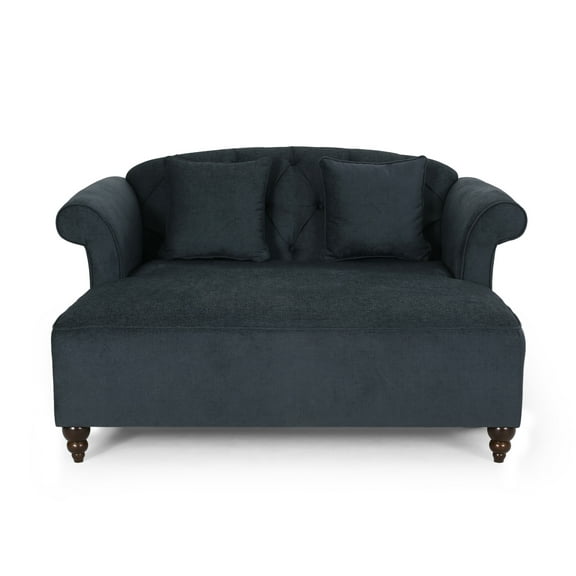 GDF Studio Hurford Contemporary Fabric Tufted Double Chaise Lounge with Accent Throw Pillows, Charcoal and Dark Espresso