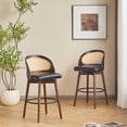 thumbnail image 1 of GDF Studio Indoor Wood Bar Stools with Black PU Upholstery, Curved Rattan Back, Dark Walnut Finish, Set of 2, 1 of 7