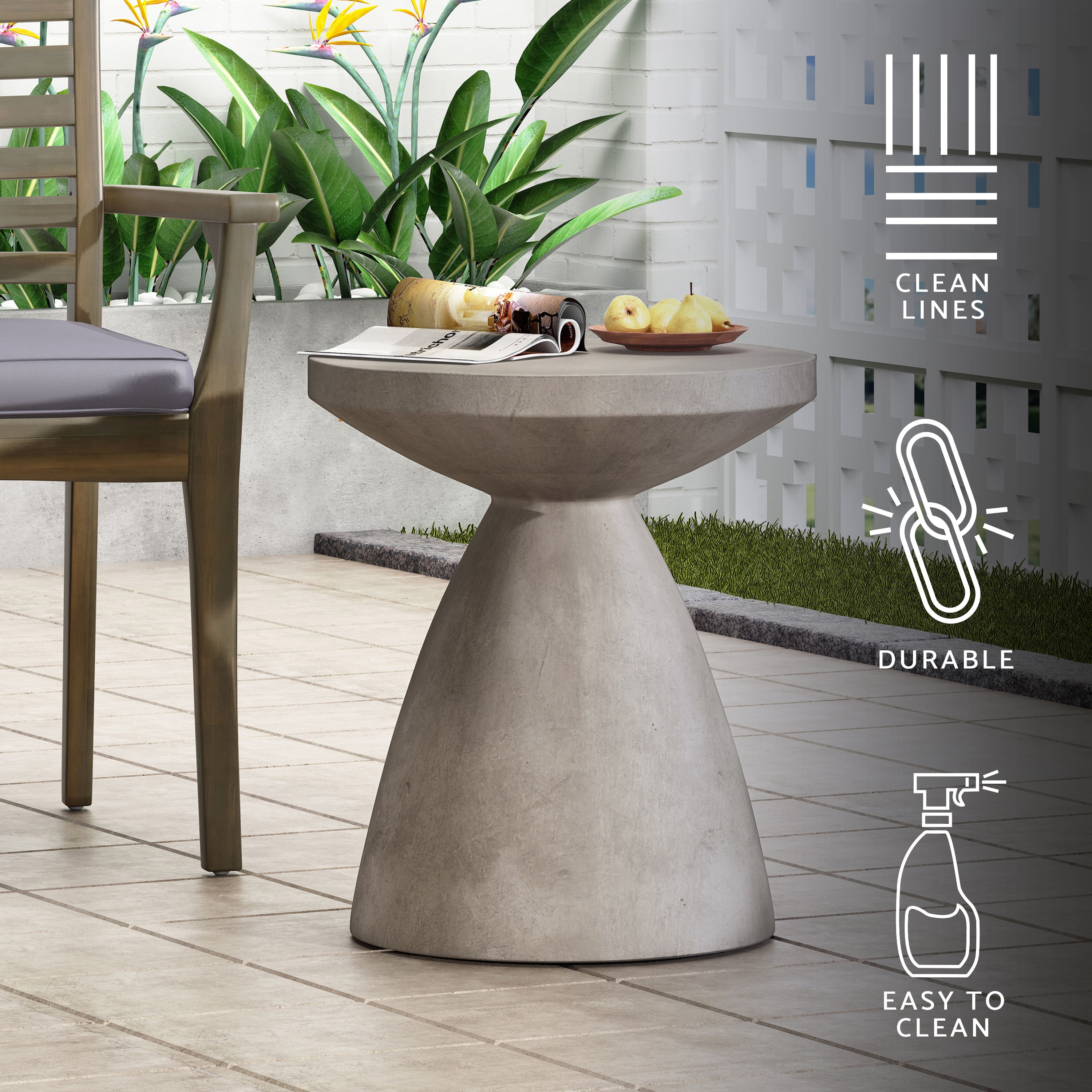GDF Studio Inkwood Outdoor Lightweight Concrete Side Table, Concrete Finish