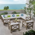 thumbnail image 1 of GDF Studio Isabella Outdoor 11 Seater Acacia Wood Sectional Sofa Set, Gray and White, 1 of 11