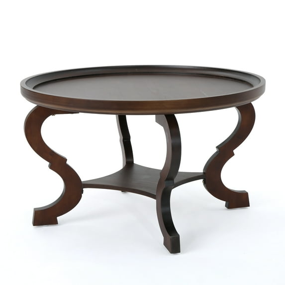 GDF Studio Isabella Traditional Faux Wood Circular Coffee Table, Dark Walnut