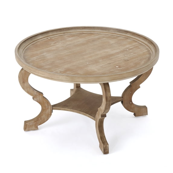 GDF Studio Isabella Traditional Faux Wood Circular Coffee Table, Weathered Natural