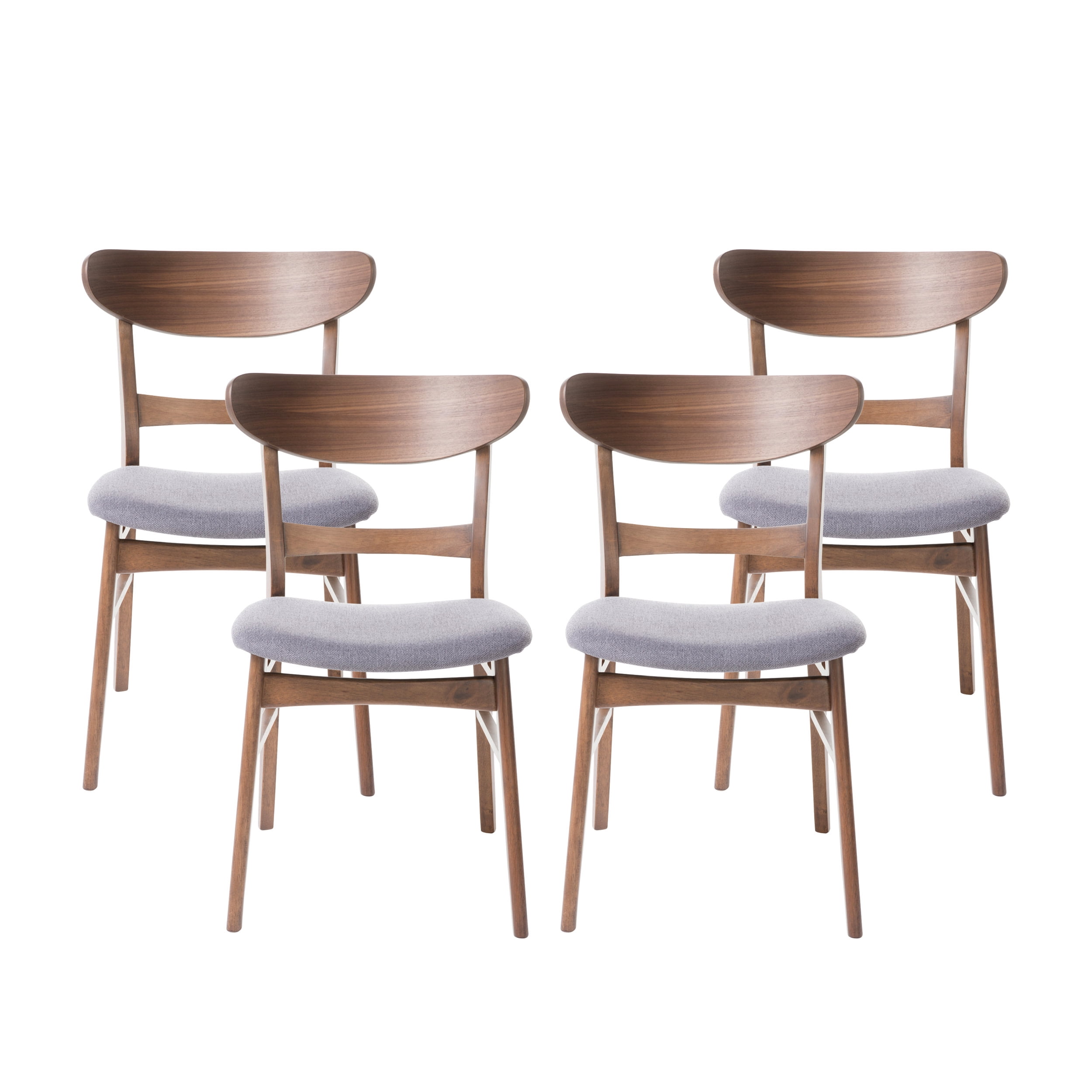 GDF Studio Isador Mid Century Modern Fabric Dining Chairs, Set of 4, Dark Gray and Walnut