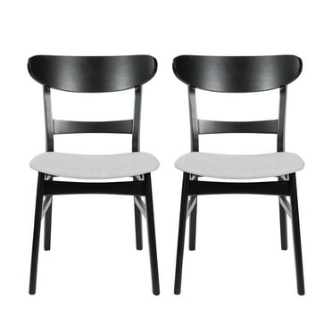 GDF Studio Isador Mid Century Modern Fabric Upholstered Wood Dining Chairs, Set of 2, Light Gray and Matte Black