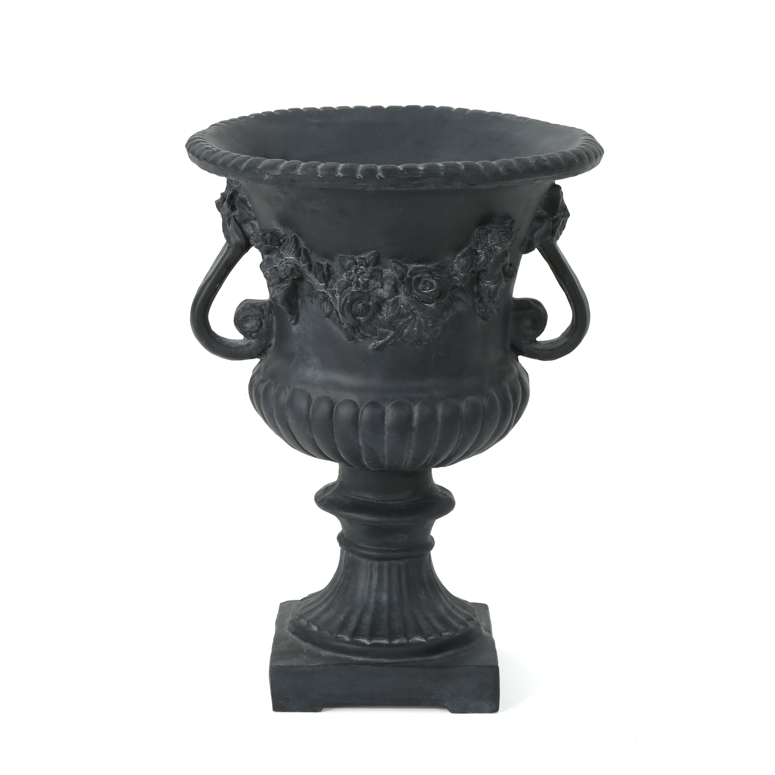 GDF Studio Isia Outdoor Cast Stone Garden Urn Planter, Antique Black
