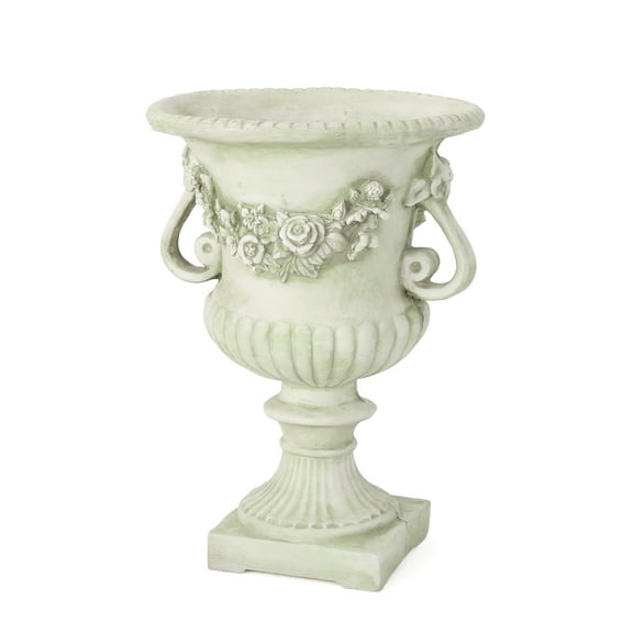 GDF Studio Isia Outdoor Cast Stone Garden Urn Planter, White Moss