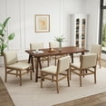 thumbnail image 1 of GDF Studio Isla Modern 7-Piece Dining Set with 70.8” Rectangle Table with Upholstered Chairs, Solid Wood Frame, Wheat+Walnut, 1 of 15