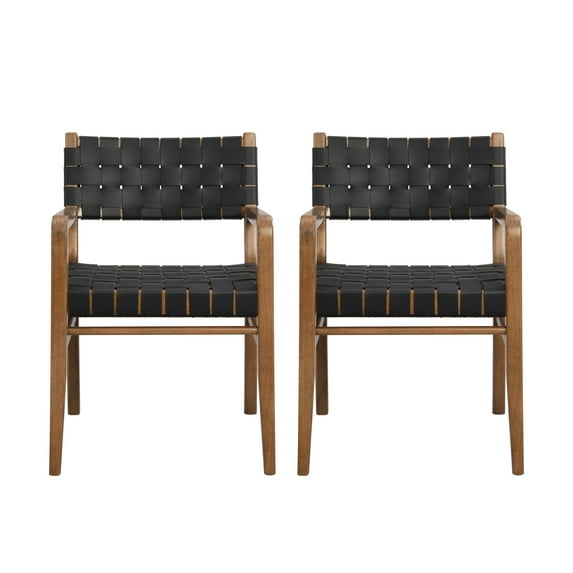 GDF Studio Issa PU Leather and Rubberwood Dining Chair, Black, Set of 2
