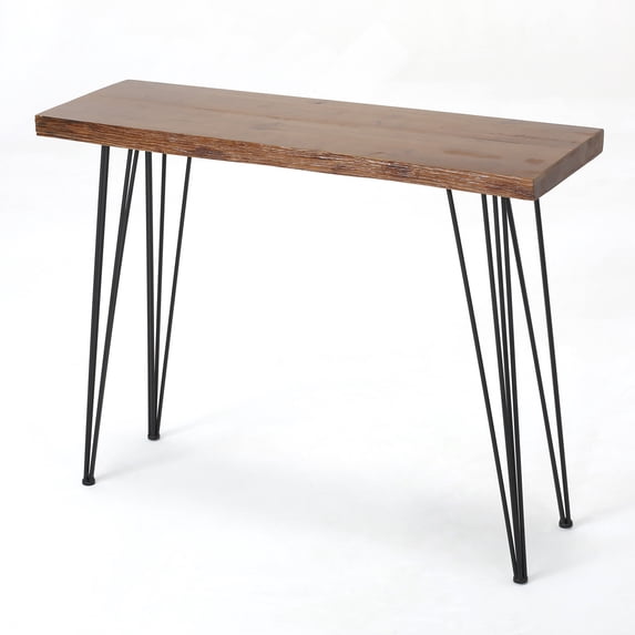 GDF Studio Ivy Industrial Faux Live Edge Rectangular Bar Table, Natural and Black
