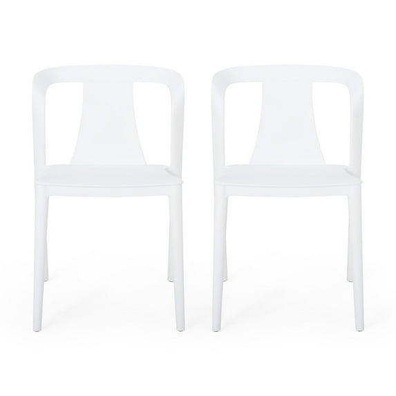GDF Studio Janely Outdoor Modern Stacking Dining Chairs, Set of 2, White