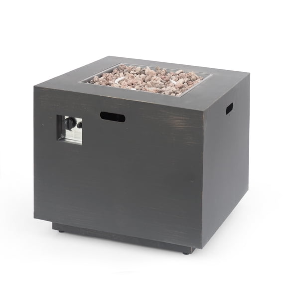 GDF Studio Jasmine Outdoor 50,000 BTU Iron 33 Inch Square Fire Pit, Brushed Brown