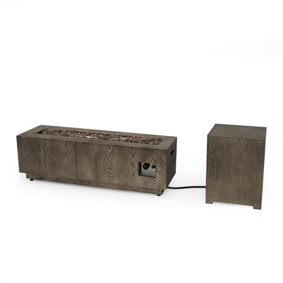 GDF Studio Jasmine Outdoor 50,000 BTU Rectangular Fire Pit with Tank Holder, Brown Wood Pattern