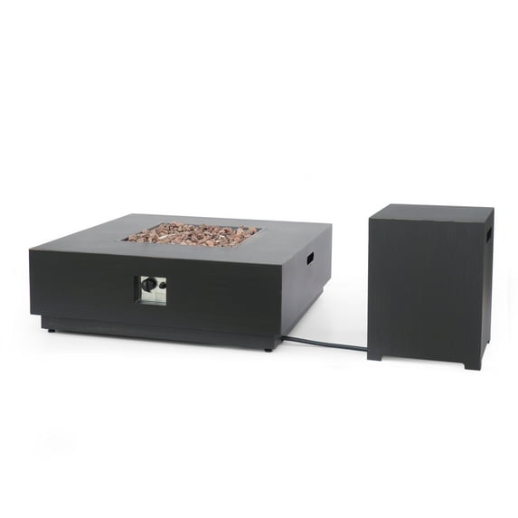 GDF Studio Jasmine Outdoor 50,000 BTU Square Fire Pit with Tank Holder, Brushed Brown