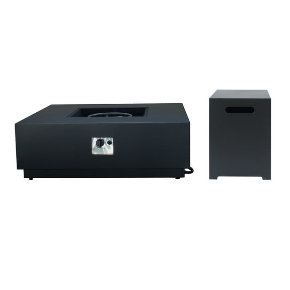 GDF Studio Jasmine Outdoor 50,000 BTU Square Fire Pit with Tank Holder, Dark Gray