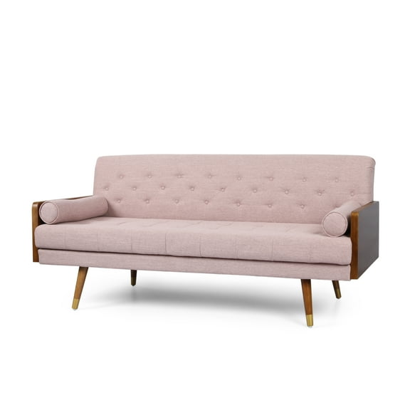 GDF Studio Jason Mid-Century Modern Tufted Fabric Sofa, Light Blush and Dark Walnut