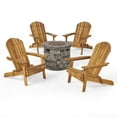 thumbnail image 1 of GDF Studio Jasper Outdoor Acacia Wood 5 Piece Adirondack Chair and Fire Pit Set, Natural and Gray, 1 of 13