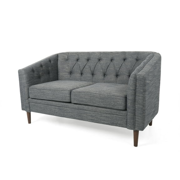 GDF Studio Jelm Contemporary Tufted Loveseat, Charcoal Fabric and Espresso