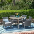 thumbnail image 1 of GDF Studio Jersey Outdoor Acacia Wood and Wicker 5 Piece Dining Set with Cushion, Gray and Light Gray, 1 of 13