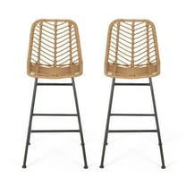 GDF Studio Jessie Outdoor Bar Stool, Light Brown and Black, 2 Pack