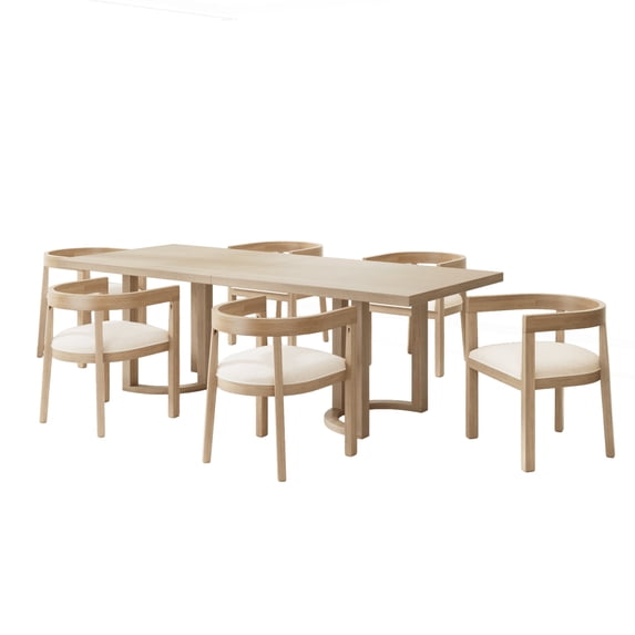 GDF Studio Jett Modern 7-Piece Dining Set with 95" Rectangle Table and Upholstered Chairs, Solid Wood Frame, Beige+Light Ash