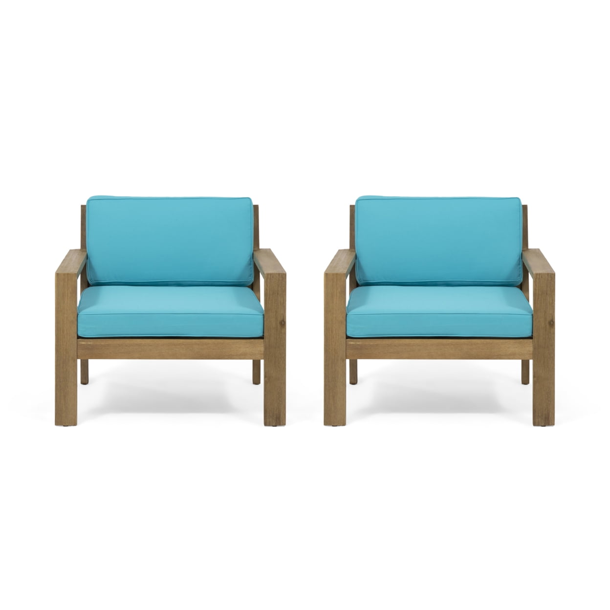 Brushed Light Brown Acacia Wood Club Chairs with Teal Cushions