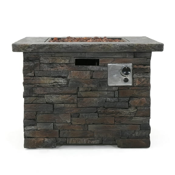 GDF Studio Joaquin Outdoor Square Fire Pit, Natural Stone