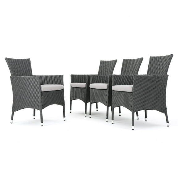 GDF Studio Jocelyn Outdoor Wicker Dining Chairs with Cushion, Set of 4, Gray and Light Gray