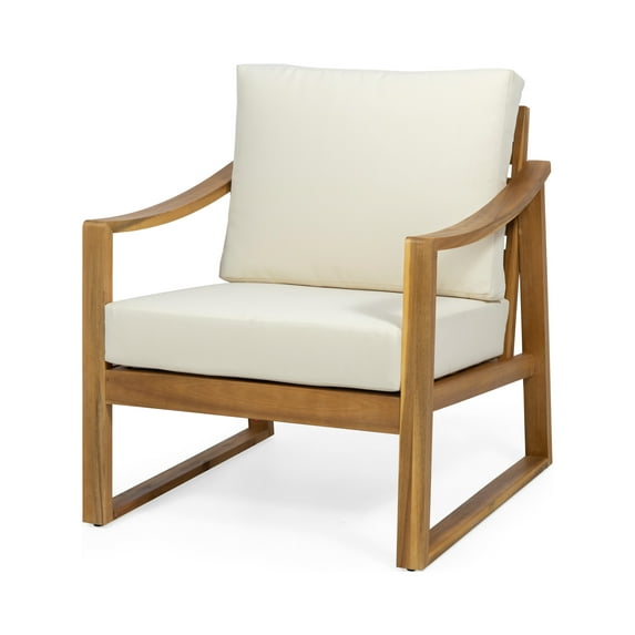 GDF Studio Johnlucas Outdoor Acacia Wood Club Chair with Cushion, Teak and Beige