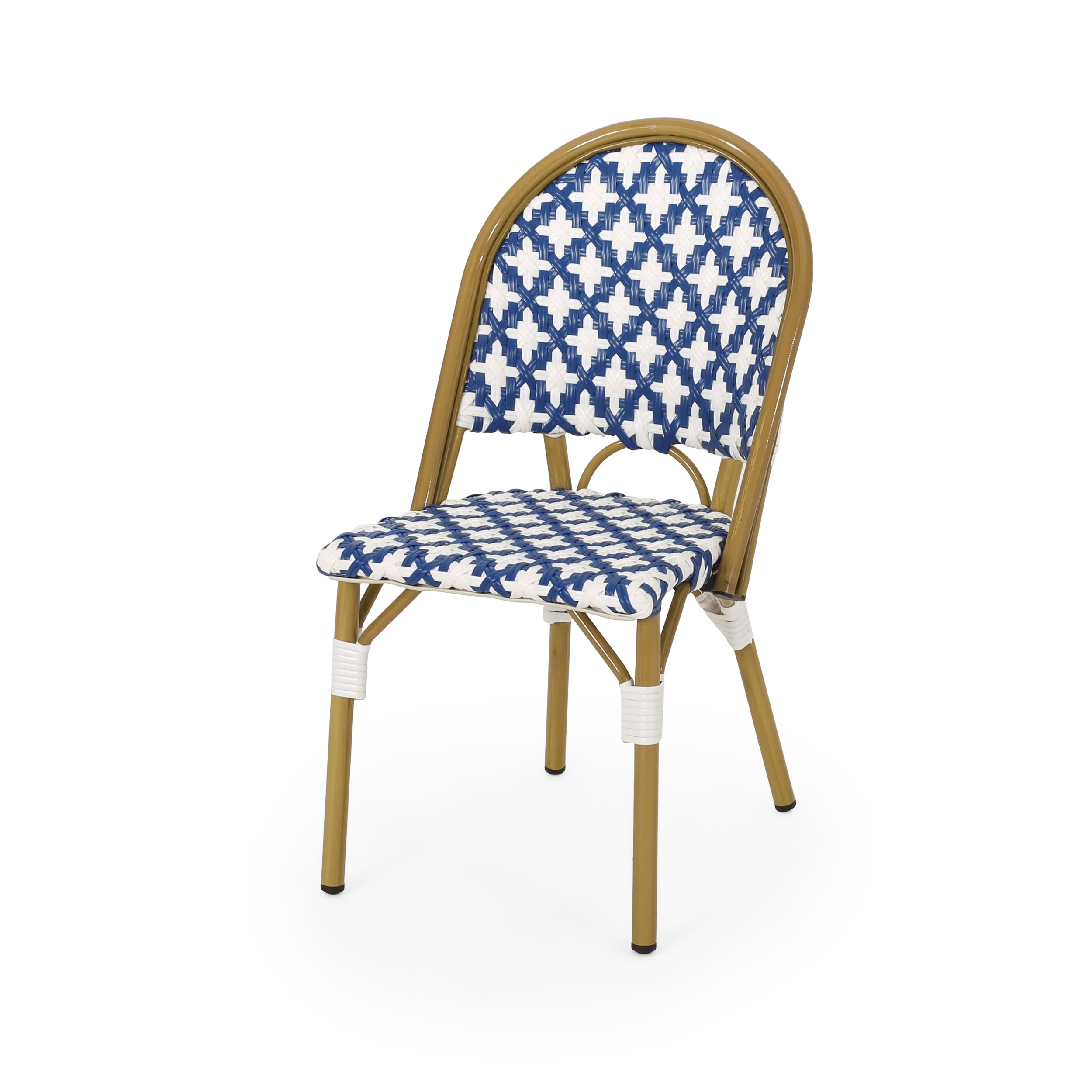 Blue and White Bamboo Print Outdoor Bistro Chair Set