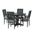 thumbnail image 1 of GDF Studio Joretta French Country Fabric Upholstered Wood and Cane 5 Piece Circular Dining Set, Gray, 1 of 13