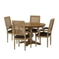 thumbnail image 1 of GDF Studio Joretta French Country Fabric Upholstered Wood and Cane 5 Piece Circular Dining Set, Natural and Brown, 1 of 13