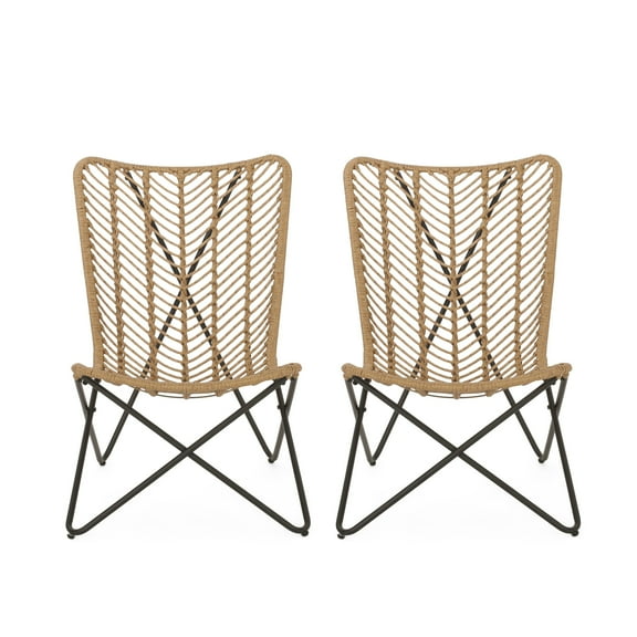 GDF Studio Juan Outdoor Wicker Accent Chairs, Set of 2, Light Brown and Black