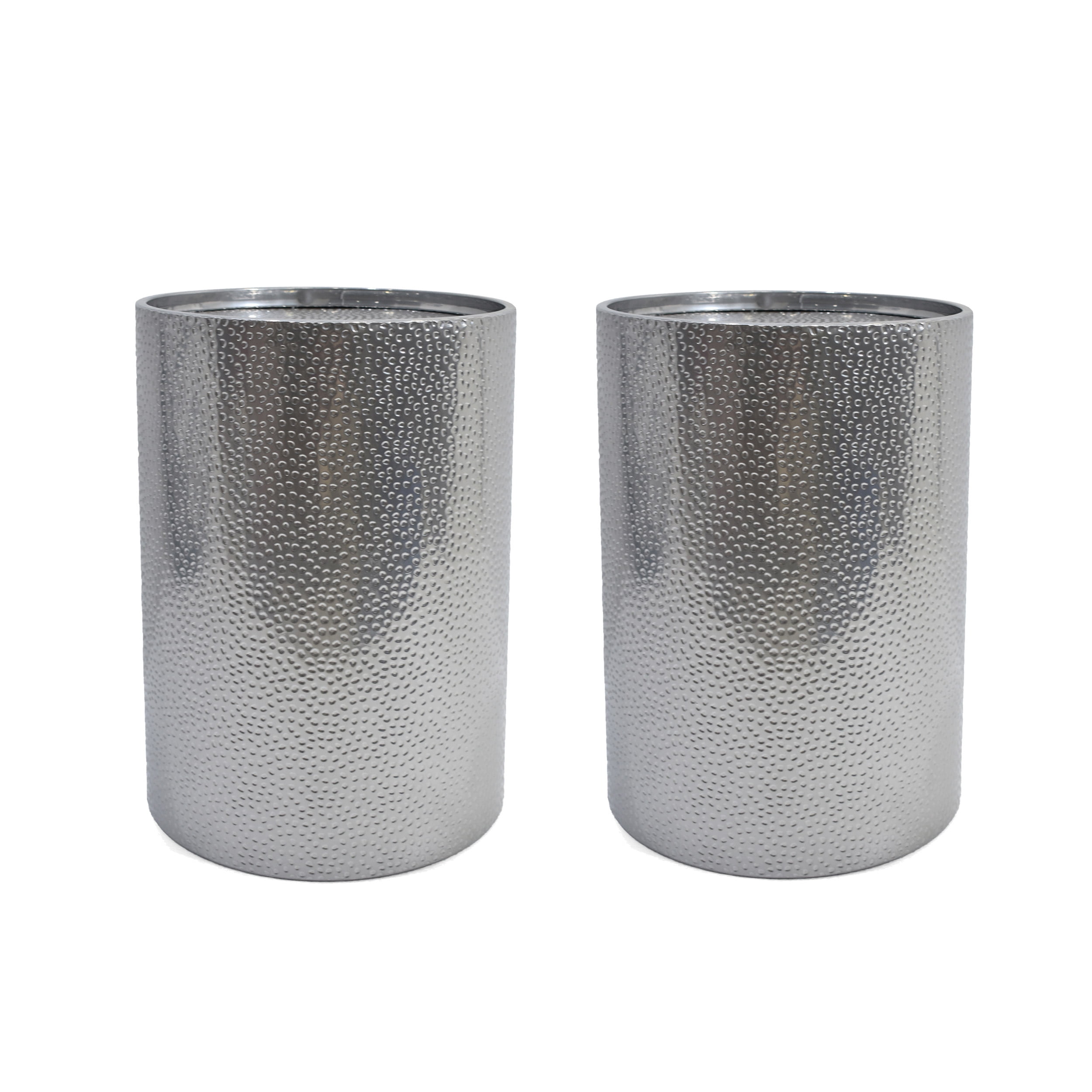 Kaylee Modern 2-Pack Round Silver Hammered Iron Accent Tables