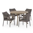 thumbnail image 1 of GDF Studio Kaysn Outdoor Acacia Wood and Wicker 5 Piece Dining Set, Gray, 1 of 13