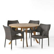 GDF Studio Kaysn Outdoor Acacia Wood and Wicker 5 Piece Dining Set, Multibrown and Teak