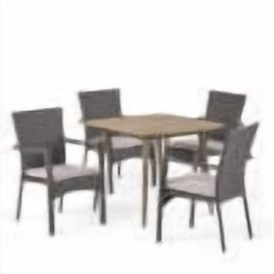 GDF Studio Keana Outdoor Wicker and Acacia Wood 5 Piece Dining Set, Gray