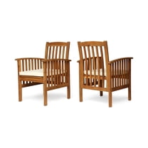 GDF Studio Keegan Outdoor Acacia Wood Dining Chairs with Cushion, Set of 2, Brown and Cream