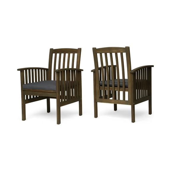 GDF Studio Keegan Outdoor Acacia Wood Dining Chairs with Cushion, Set of 2, Gray and Dark Gray