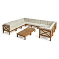 thumbnail image 1 of GDF Studio Keith Outdoor Acacia Wood 10 Seater Sectional Sofa Set with Cushions, Teak and Beige, 1 of 15