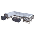 thumbnail image 1 of GDF Studio Keith Outdoor Acacia Wood 8 Seater Sectional Sofa Set with Fire Pit, Gray, White, and Dark Gray, 1 of 12