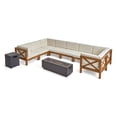 thumbnail image 1 of Muriel Outdoor Acacia Wood 8 Seater U-Shaped Sectional Sofa Set with Fire Pit, 1 of 13