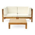 thumbnail image 1 of GDF Studio Keith Outdoor Modular Acacia Wood Loveseat and Coffee Table Set with Cushions, Beige, 1 of 8