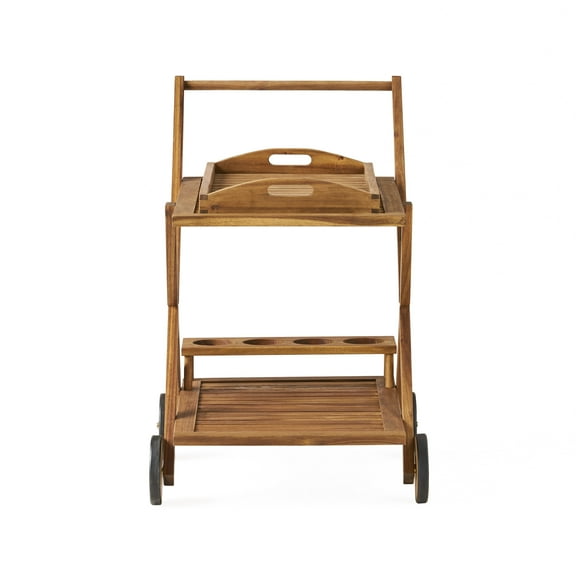 GDF Studio Kenilworth Indoor/Outdoor Acacia Wood 2 Tiered Bar Cart, Natural
