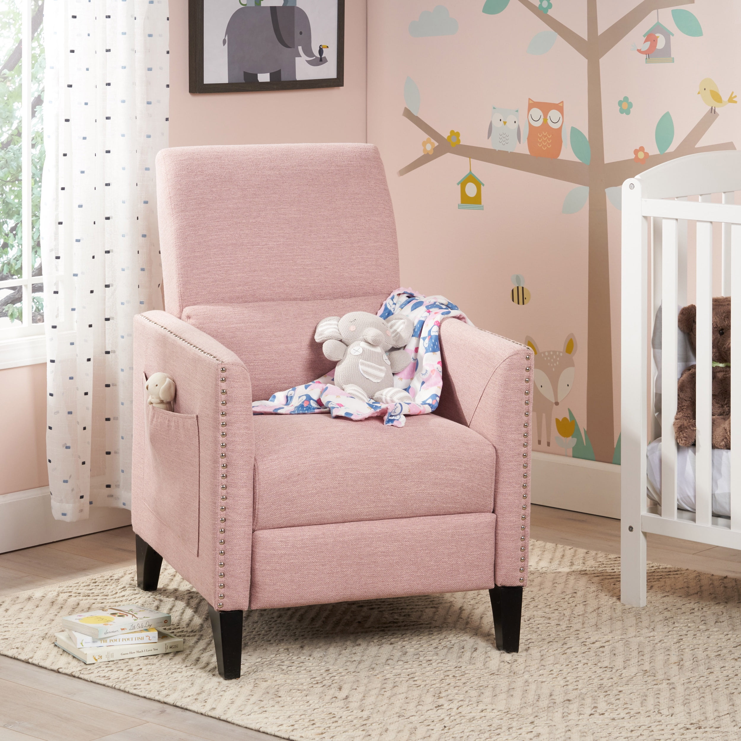 Light Blush Handcrafted Wood Push Back Recliner