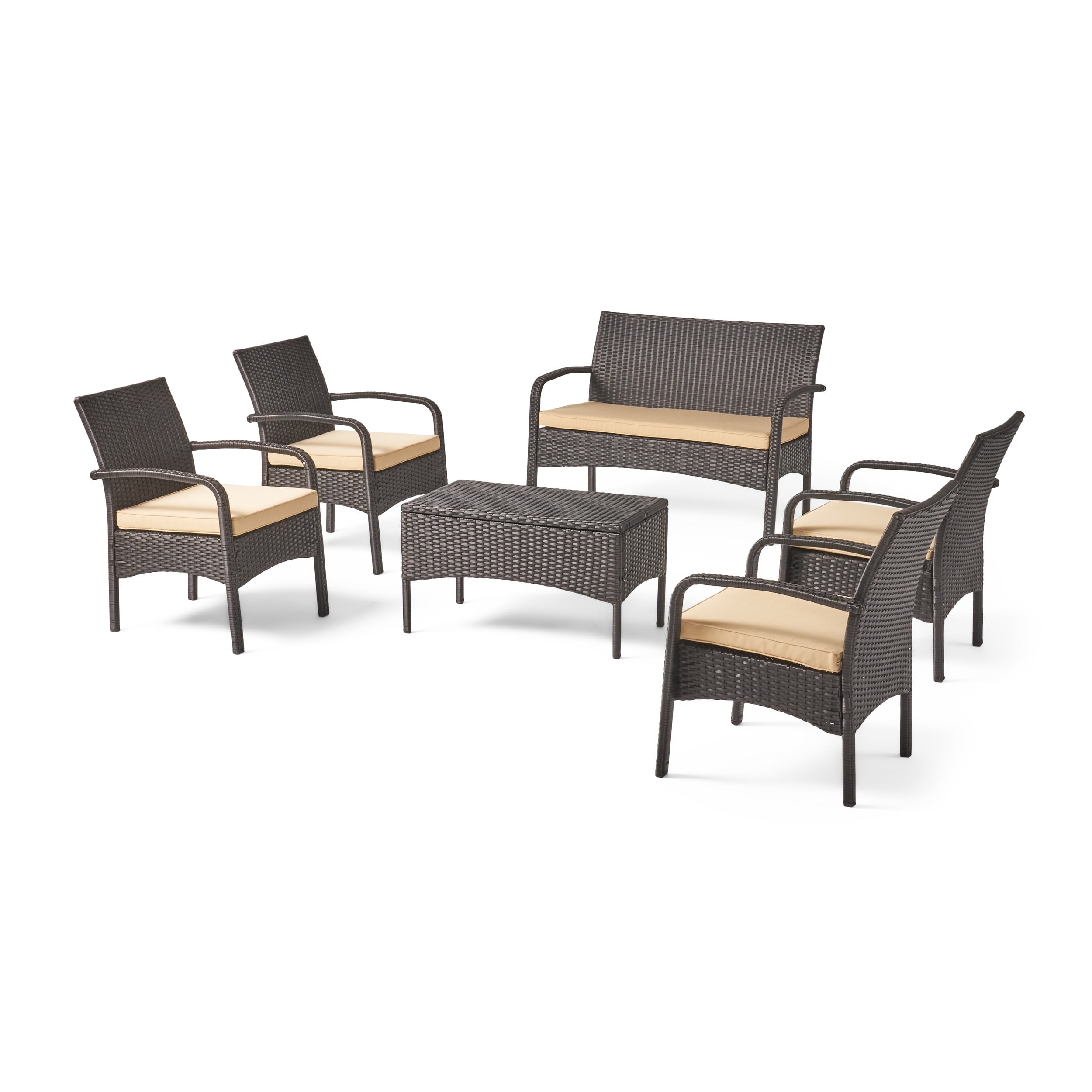Brown and Tan Wicker 4 Person Outdoor Chat Set with Cushions