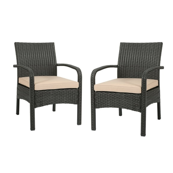 GDF Studio Kilburn Outdoor Wicker Club Chairs with Cushion, Set of 2, Brown and Tan
