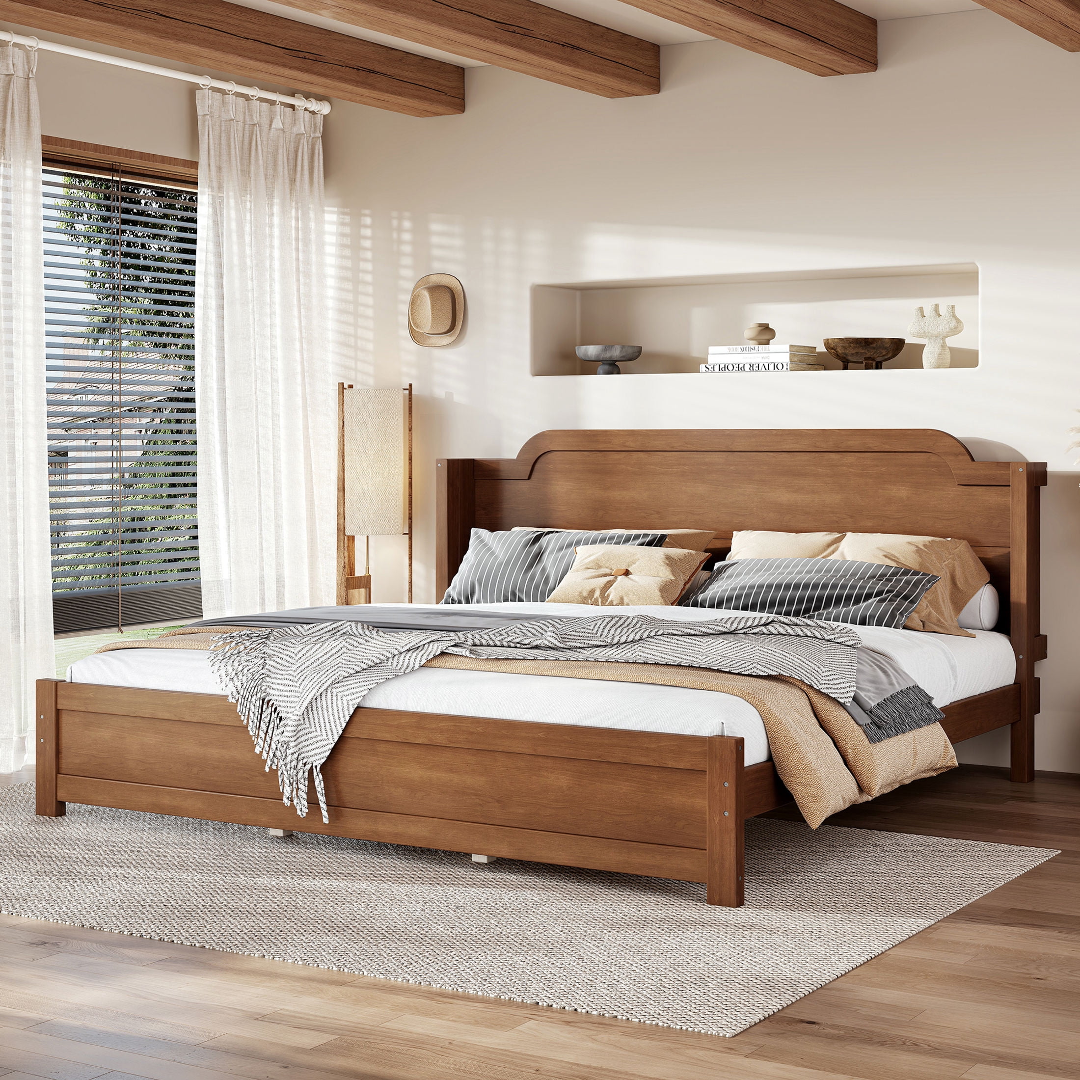 Spring Box Studio GDF Studio King Platform Bed with Curved Headboard, Reinforced Slats ...