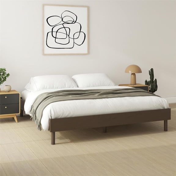 GDF Studio King Platform Bed with Low Profile Design, Solid Wood Frame, Walnut